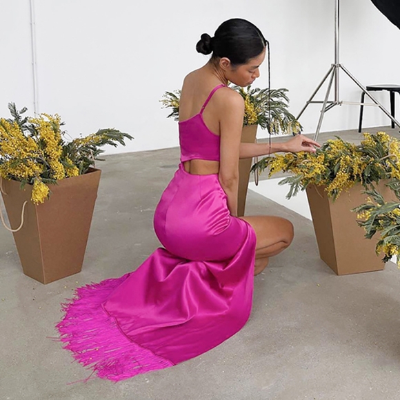 SUMMER DESIGN DRESS DRESS ASYMMETRIC NICHE TASSEL MOP DRESS FRENCH WOMEN - Picture 6 of 6